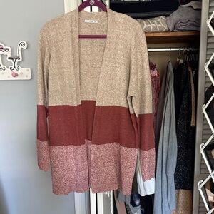 Pink Clover Two-Tone Open Cardigan
